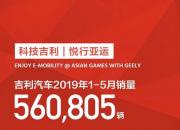 吉利1-5月总销量560805辆，市占率稳步提升，出口同比增长384%